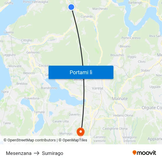 Mesenzana to Sumirago map