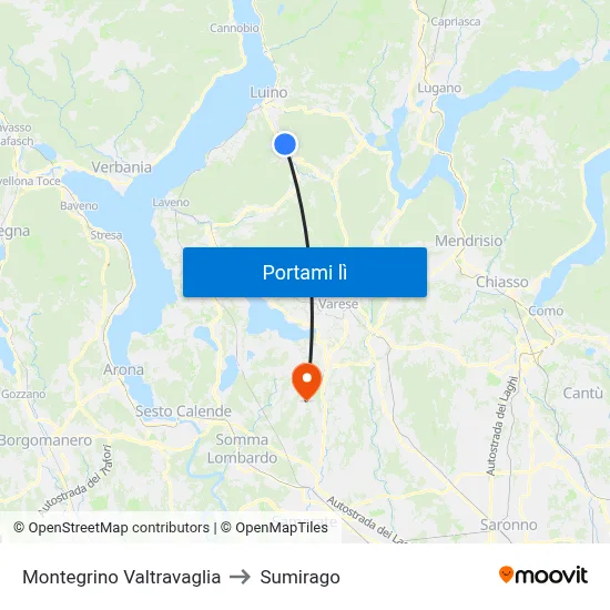 Montegrino Valtravaglia to Sumirago map