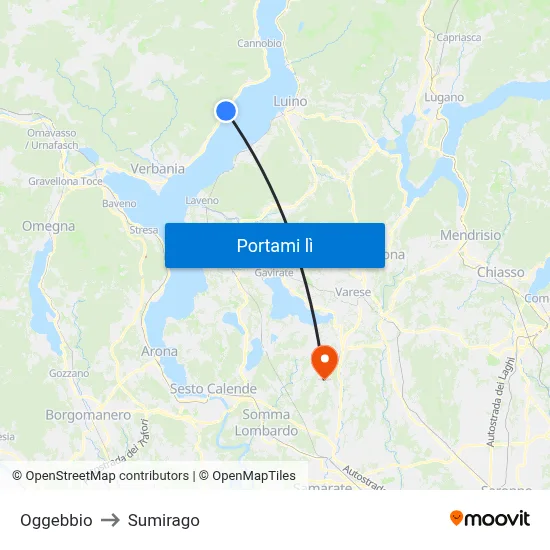 Oggebbio to Sumirago map