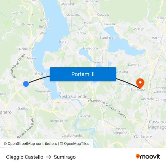 Oleggio Castello to Sumirago map