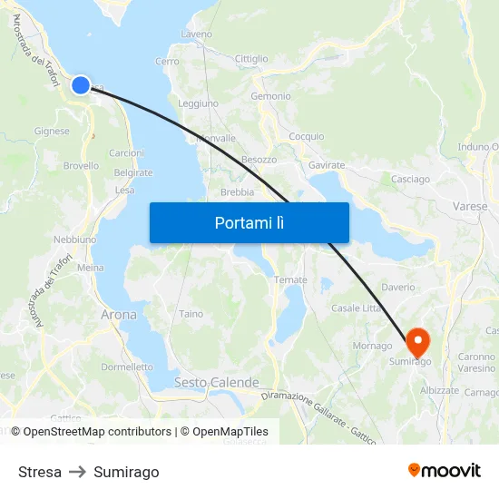 Stresa to Sumirago map