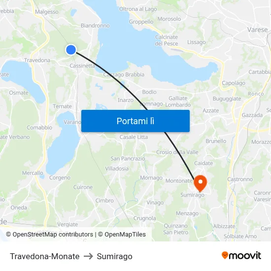 Travedona-Monate to Sumirago map