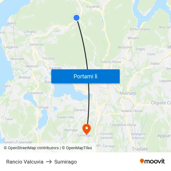 Rancio Valcuvia to Sumirago map