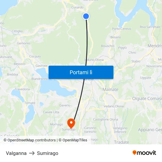 Valganna to Sumirago map