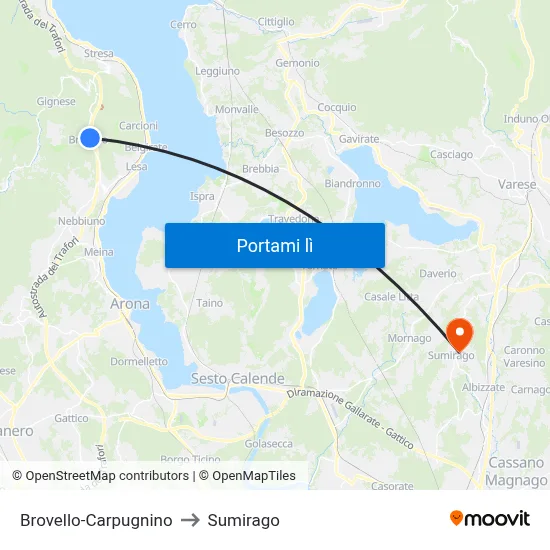Brovello-Carpugnino to Sumirago map