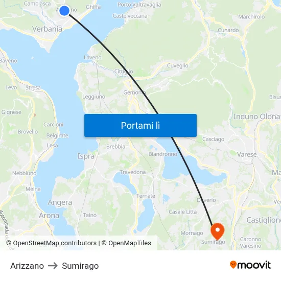 Arizzano to Sumirago map