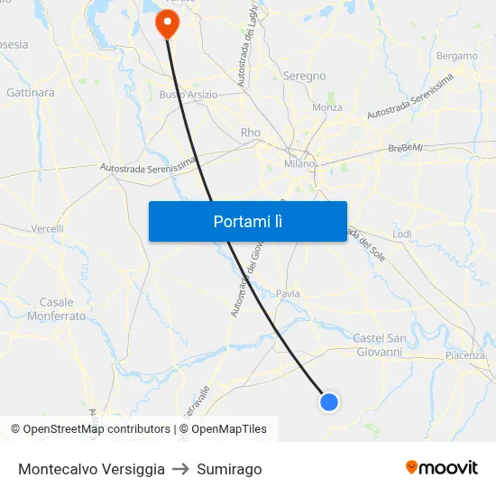 Montecalvo Versiggia to Sumirago map