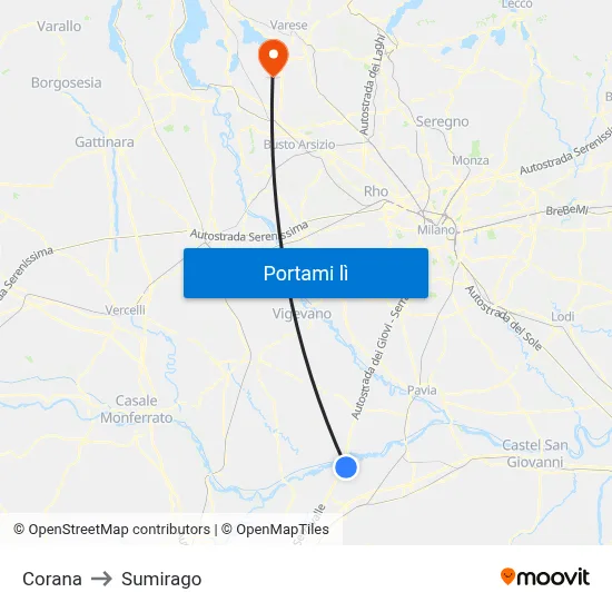 Corana to Sumirago map