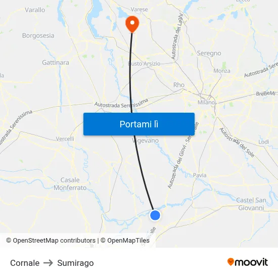 Cornale to Sumirago map