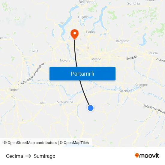 Cecima to Sumirago map