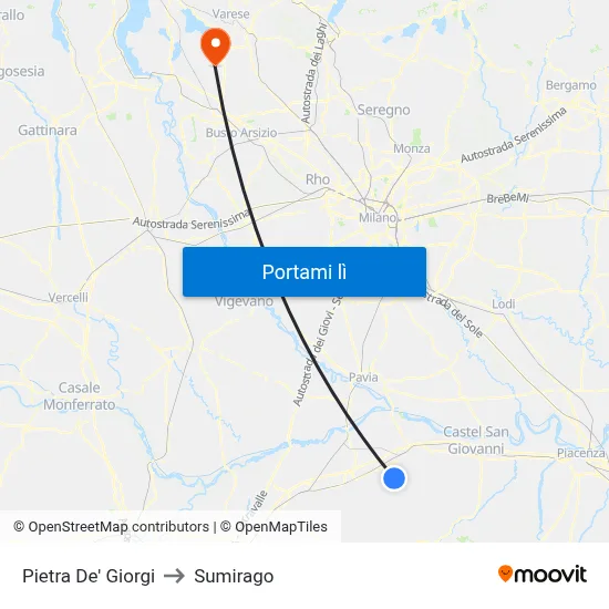 Pietra De' Giorgi to Sumirago map