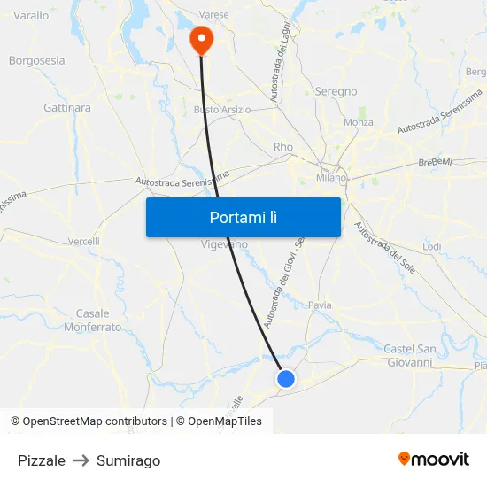 Pizzale to Sumirago map
