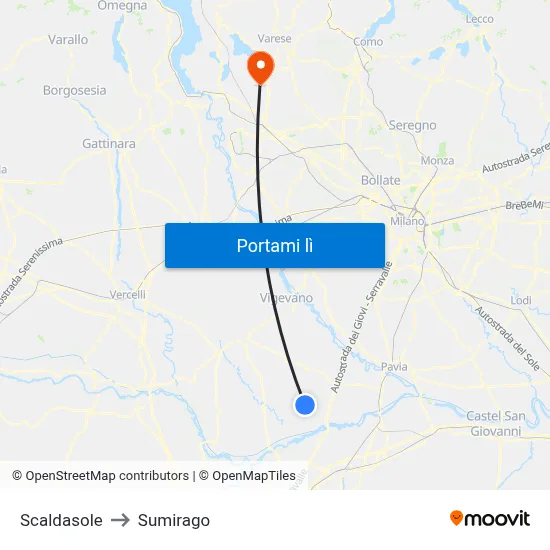 Scaldasole to Sumirago map