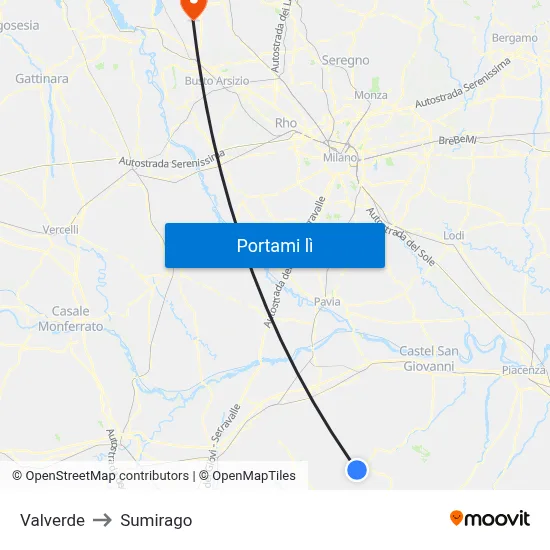 Valverde to Sumirago map
