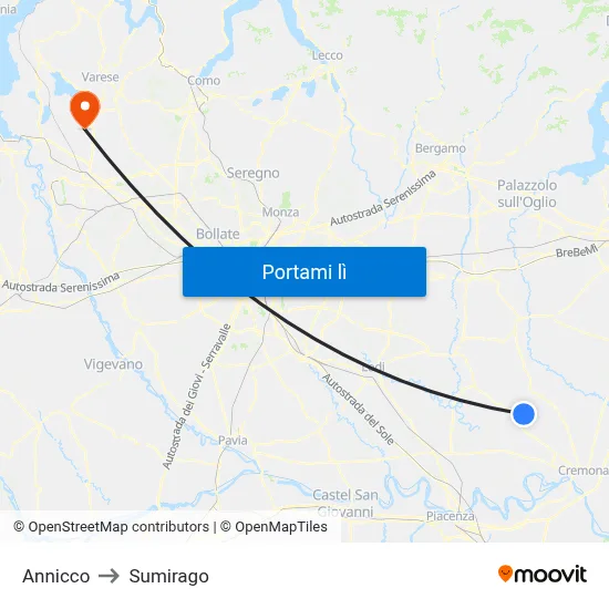 Annicco to Sumirago map