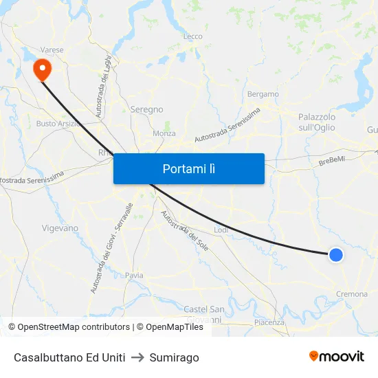 Casalbuttano Ed Uniti to Sumirago map