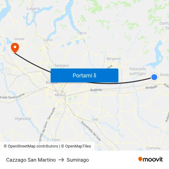 Cazzago San Martino to Sumirago map