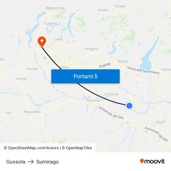 Gussola to Sumirago map