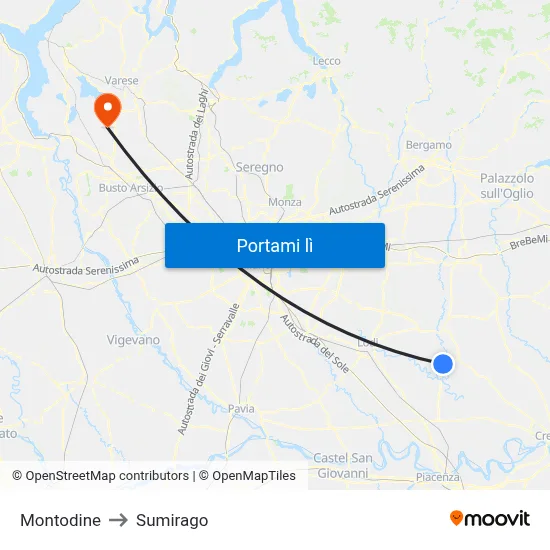Montodine to Sumirago map