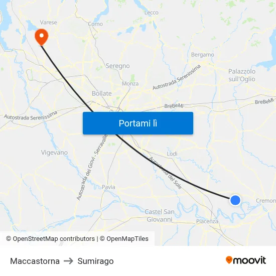 Maccastorna to Sumirago map