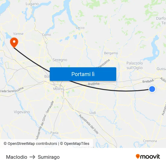 Maclodio to Sumirago map