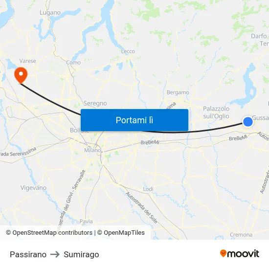 Passirano to Sumirago map