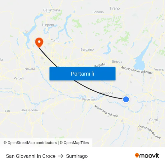 San Giovanni In Croce to Sumirago map