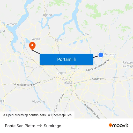 Ponte San Pietro to Sumirago map