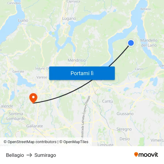 Bellagio to Sumirago map