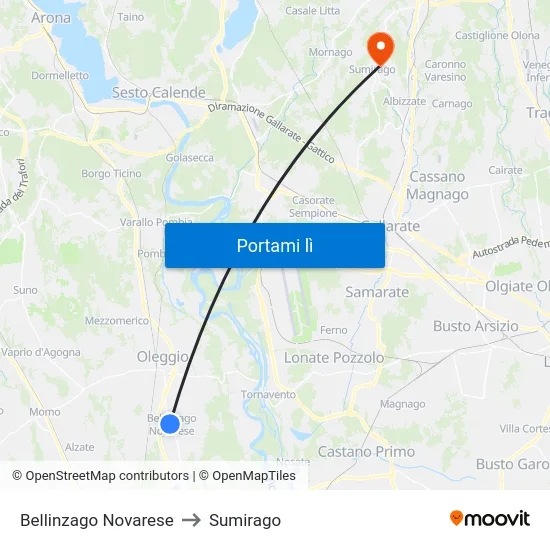 Bellinzago Novarese to Sumirago map