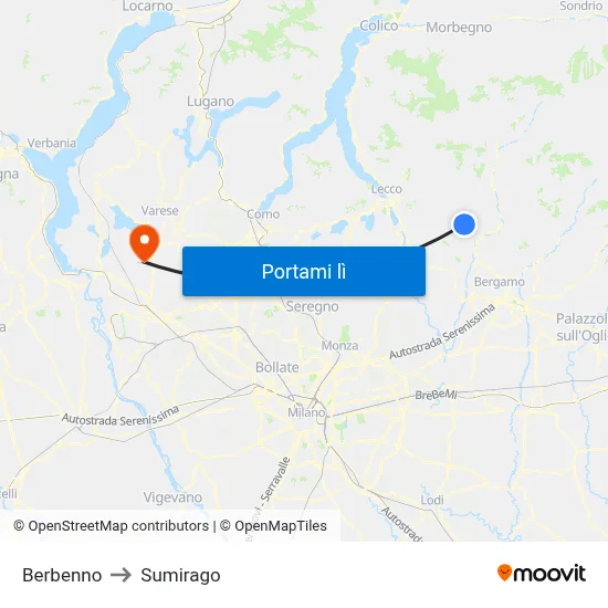 Berbenno to Sumirago map