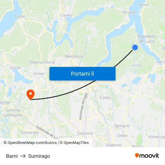 Barni to Sumirago map