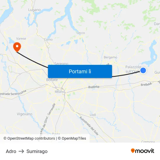 Adro to Sumirago map