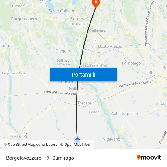 Borgolavezzaro to Sumirago map