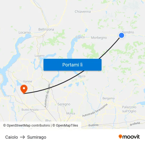 Caiolo to Sumirago map