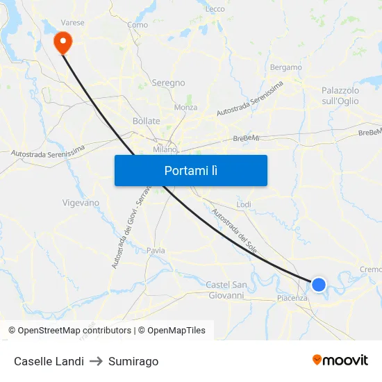 Caselle Landi to Sumirago map