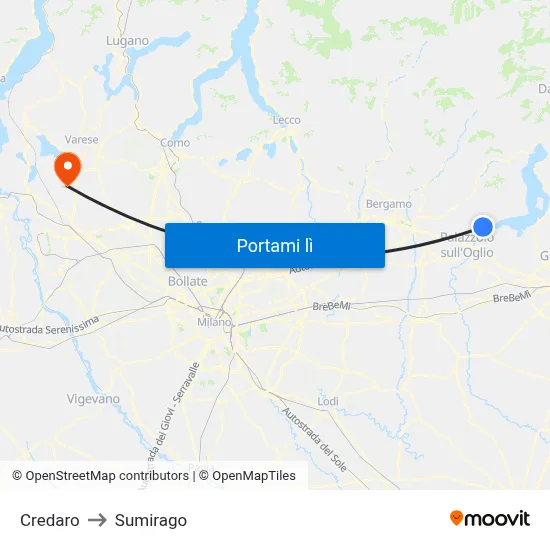 Credaro to Sumirago map