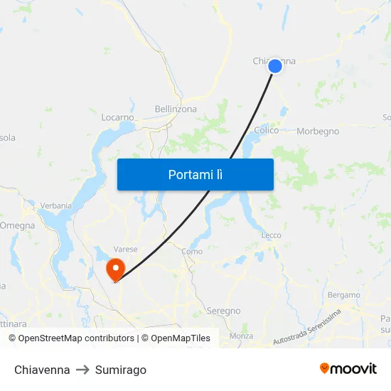Chiavenna to Sumirago map
