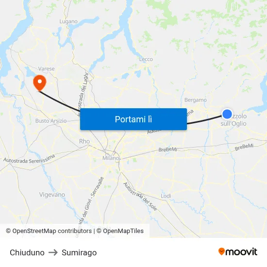Chiuduno to Sumirago map