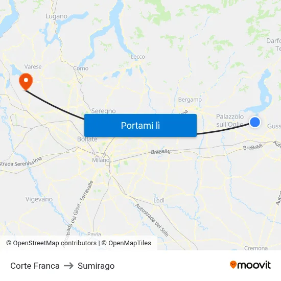 Corte Franca to Sumirago map