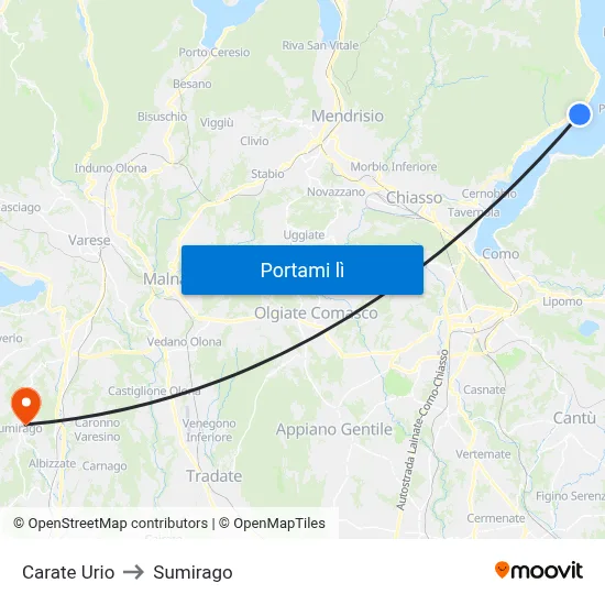 Carate Urio to Sumirago map