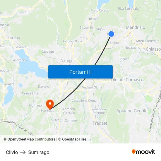 Clivio to Sumirago map