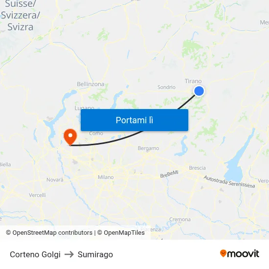 Corteno Golgi to Sumirago map