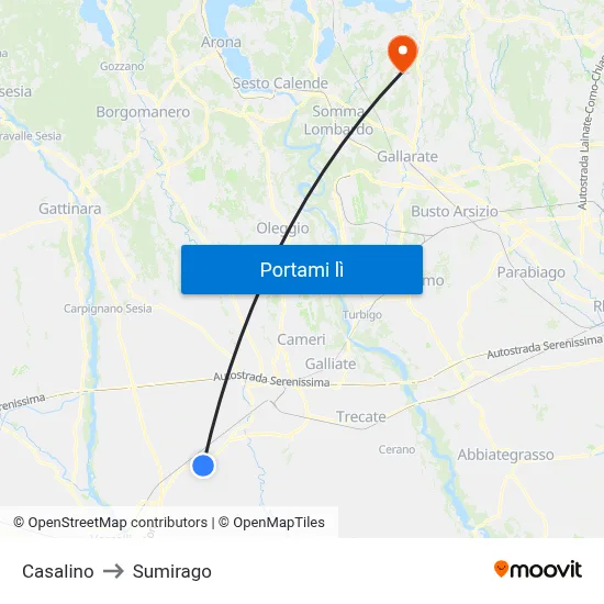 Casalino to Sumirago map