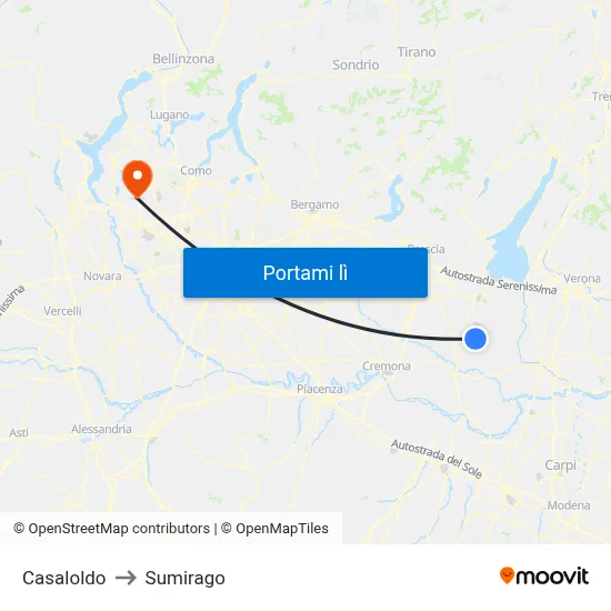Casaloldo to Sumirago map