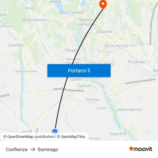 Confienza to Sumirago map