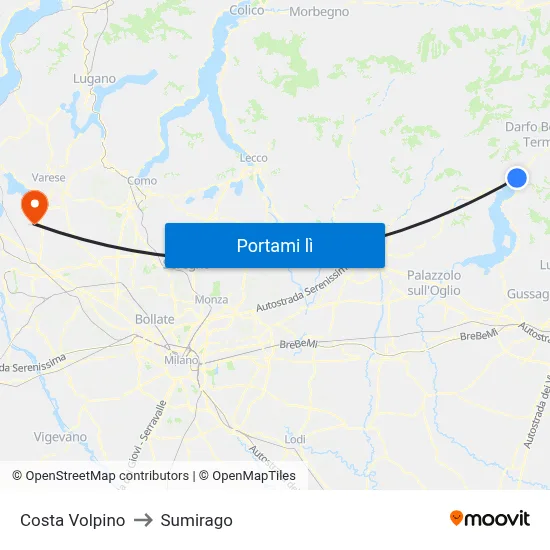 Costa Volpino to Sumirago map