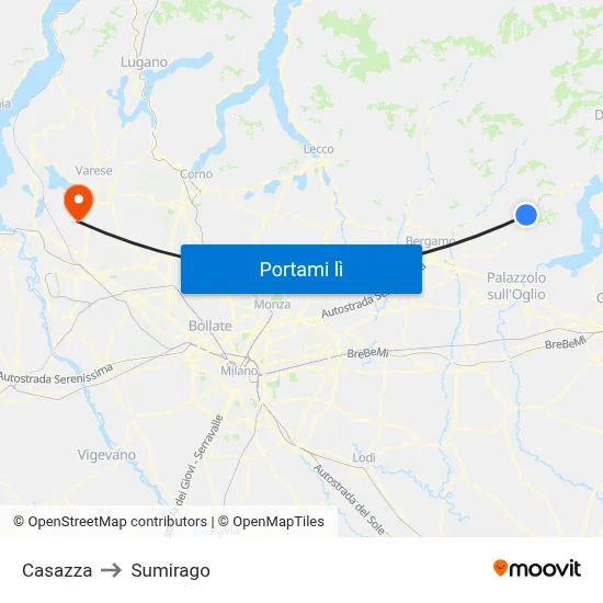 Casazza to Sumirago map