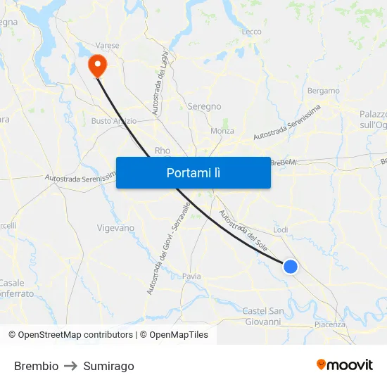 Brembio to Sumirago map