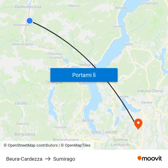 Beura-Cardezza to Sumirago map